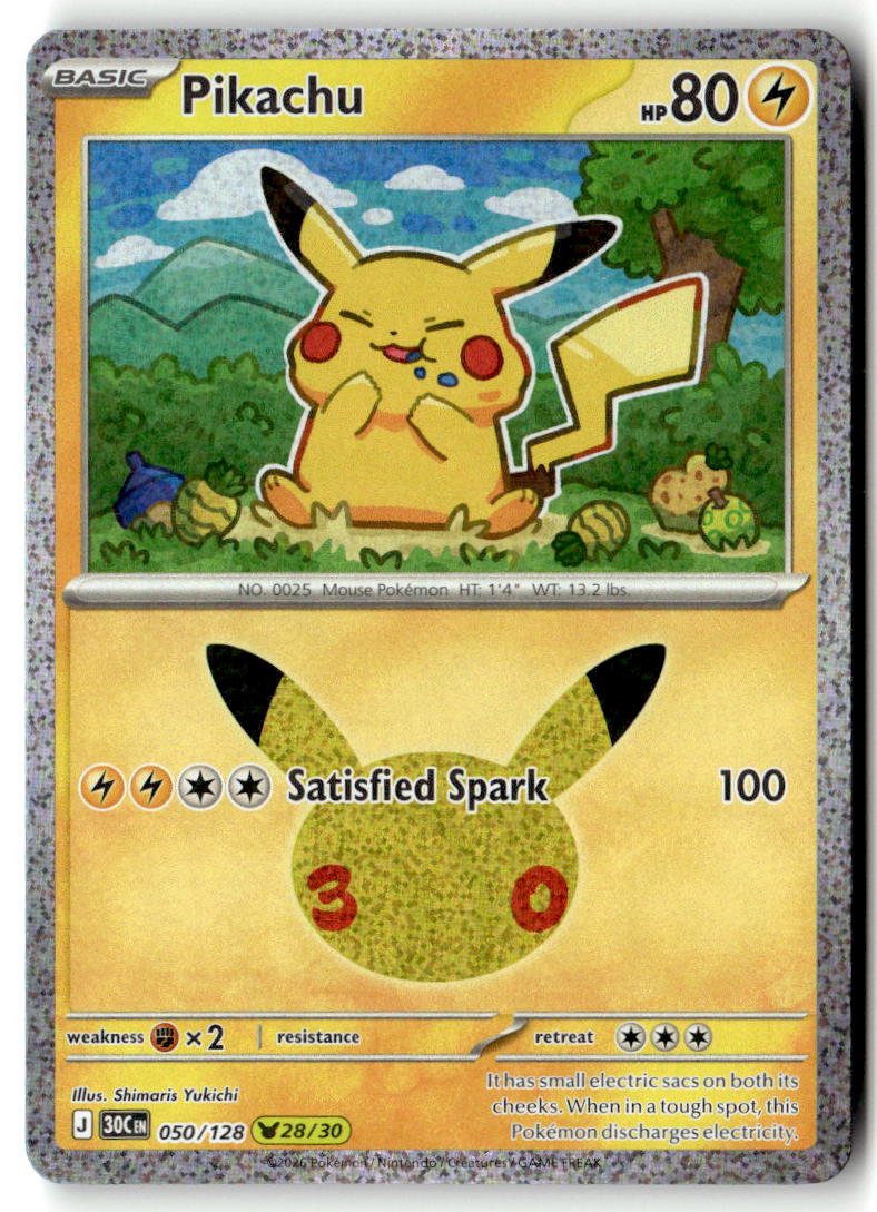 Front of Pikachu 050/128 from 30th Celebration