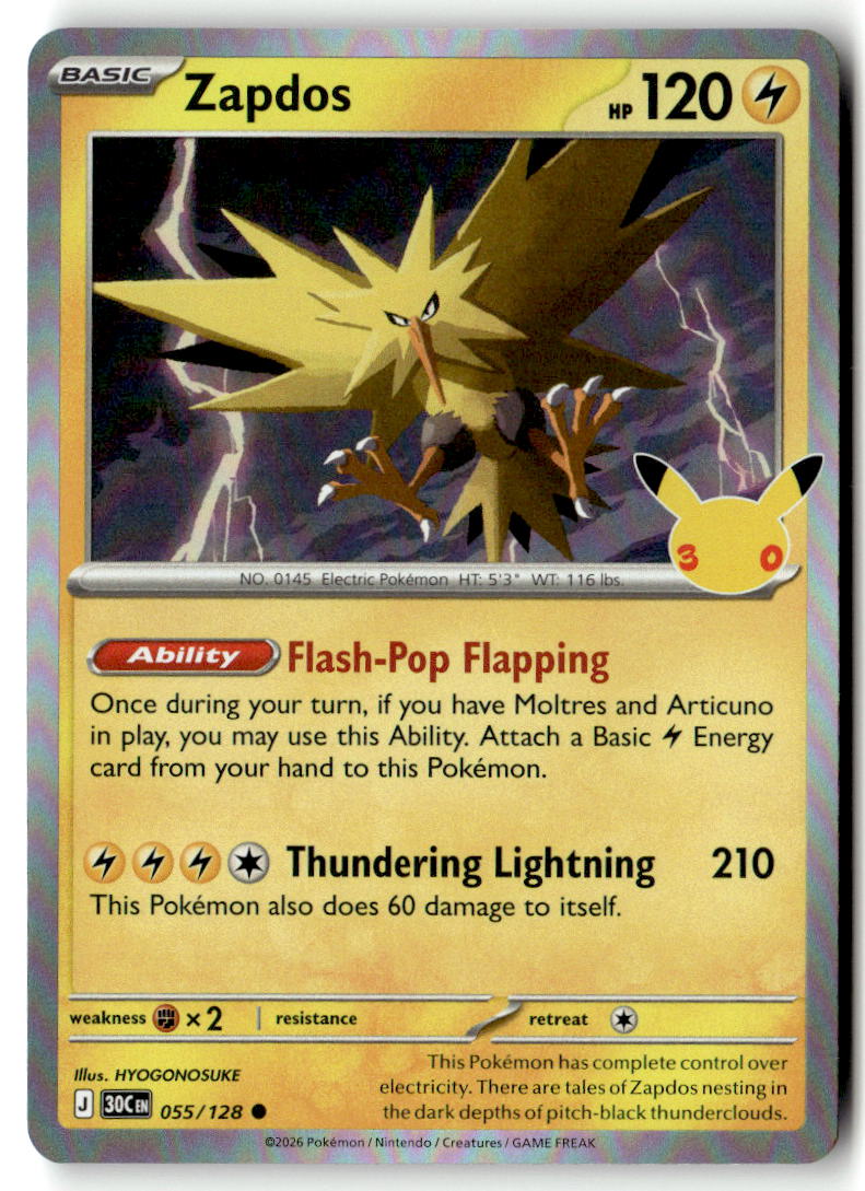 Front of Zapdos 055/128 from 30th Celebration