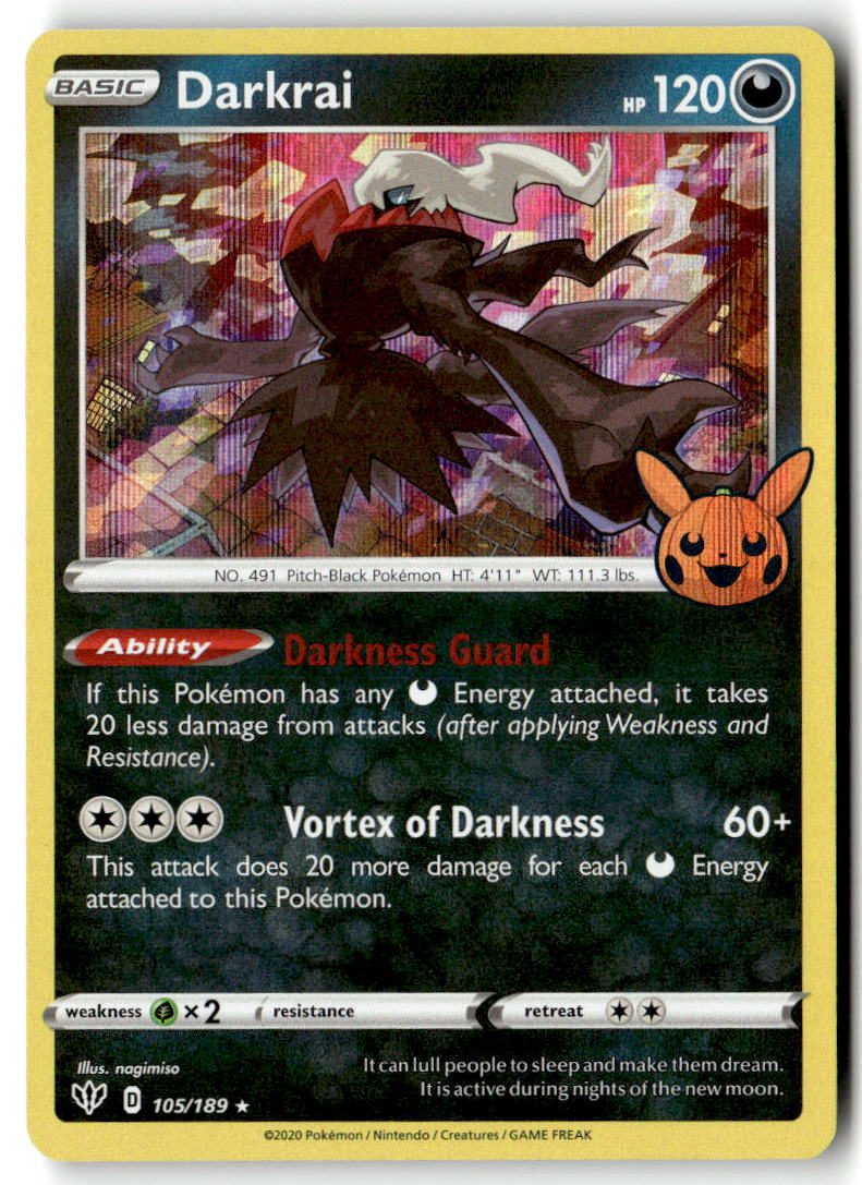 Front of Darkrai 105/189 from Trick or Trade BOOster Bundle