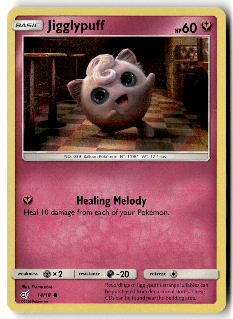 Front of Jigglypuff (Holo Common) 14/18 from Detective Pikachu