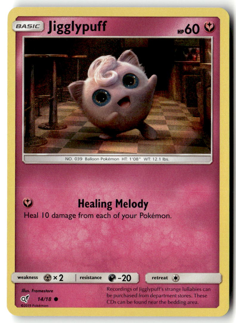 Front of Jigglypuff (Holo Common) 14/18 from Detective Pikachu
