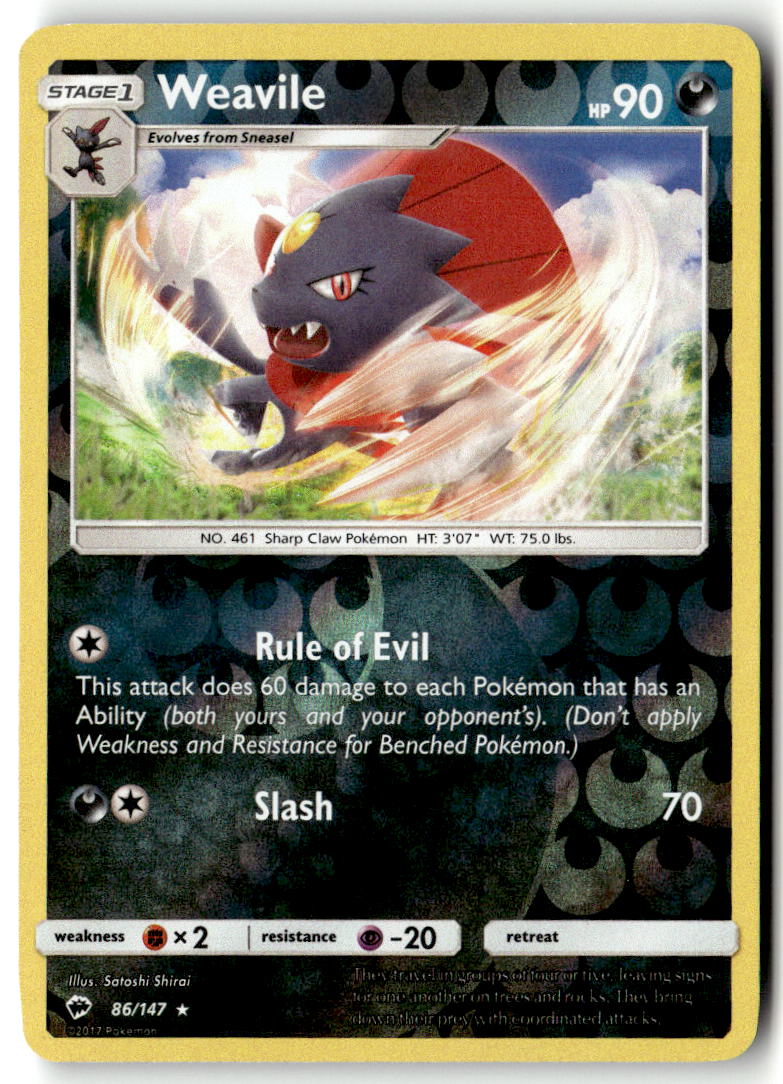 Front of Weavile 86/147 from SM - Burning Shadows