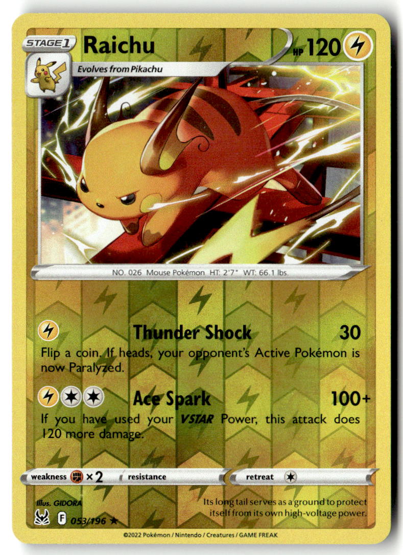 Front of Raichu 053/196 from Lost Origin