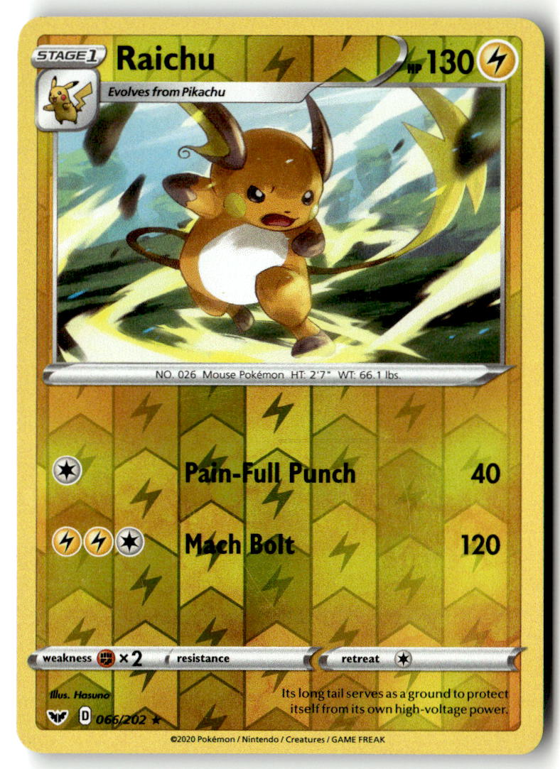 Front of Raichu 066/202 from Sword & Shield Base Set