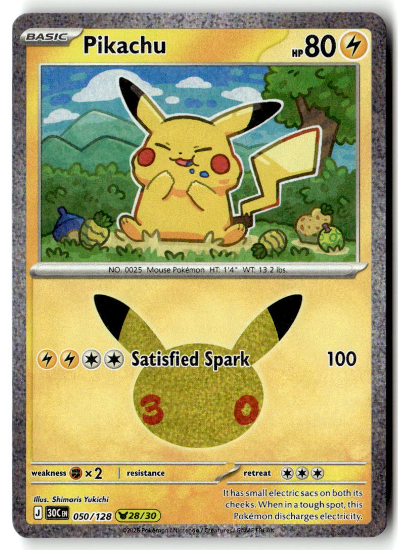 Front of Pikachu 050/128 from 30th Celebration