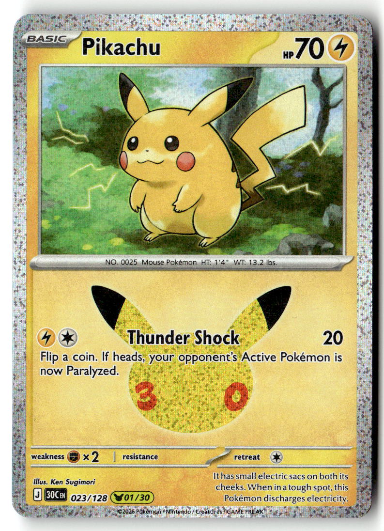 Front of Pikachu 023/128 from 30th Celebration