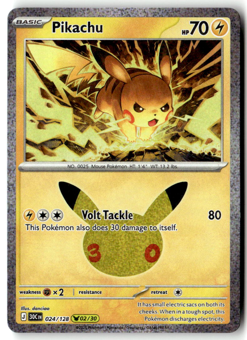 Front of Pikachu 024/128 from 30th Celebration