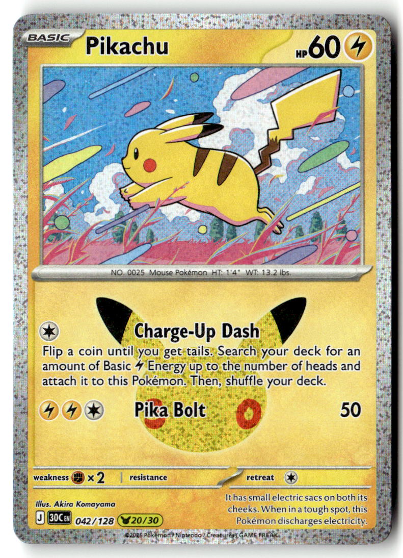 Front of Pikachu 042/128 from 30th Celebration