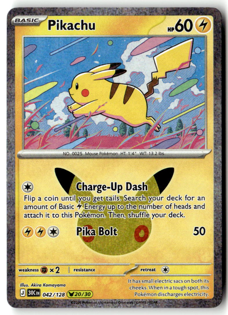 Front of Pikachu 042/128 from 30th Celebration
