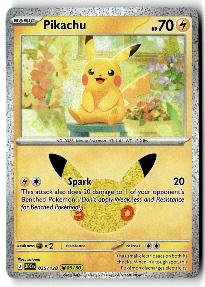 Front of Pikachu 025/128 from 30th Celebration