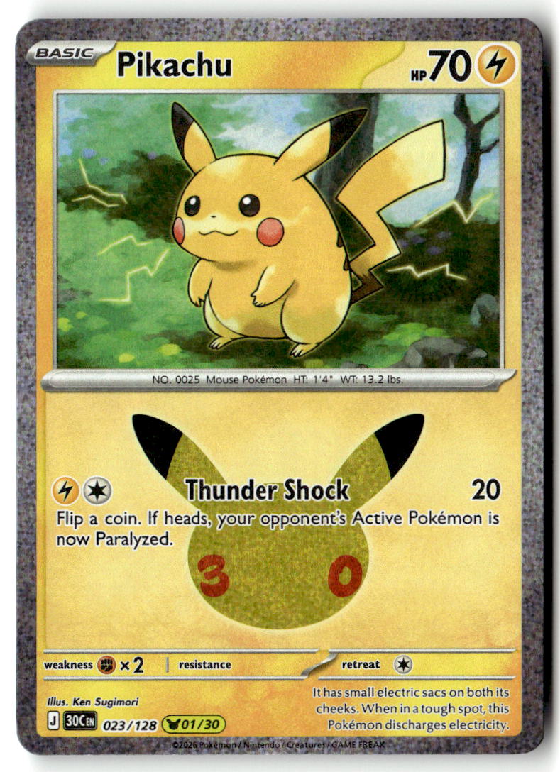 Front of Pikachu 023/128 from 30th Celebration