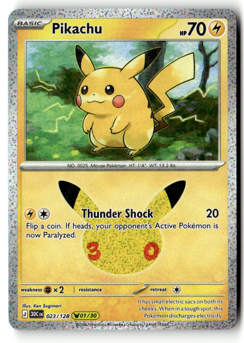 Front of Pikachu 023/128 from 30th Celebration