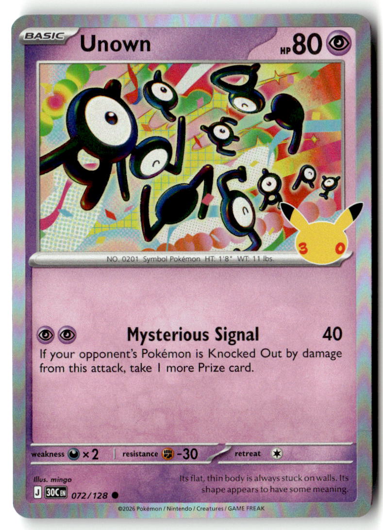 Front of Unown 072/128 from 30th Celebration