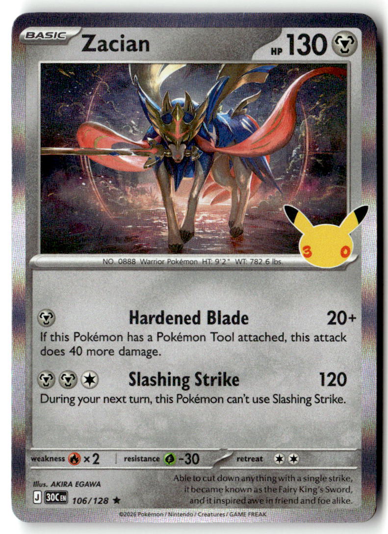 Front of Zacian 106/128 from 30th Celebration