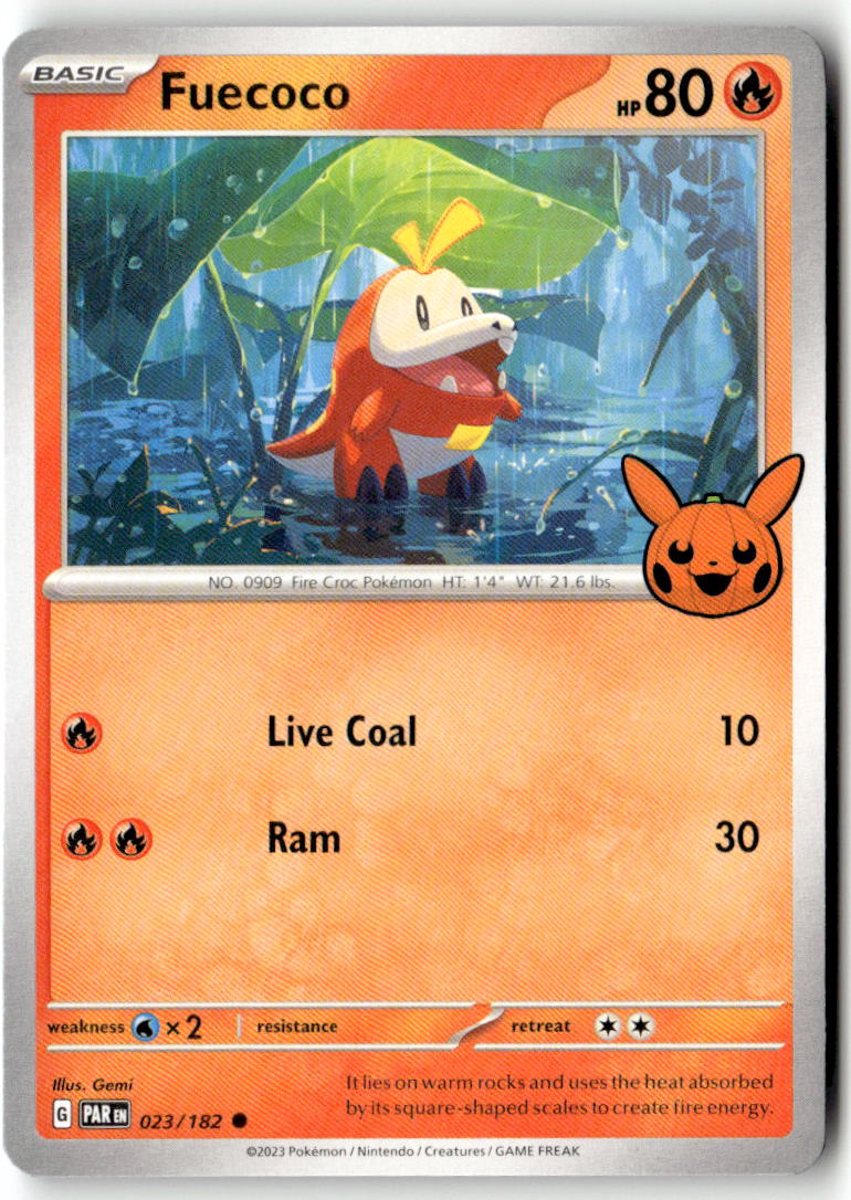 Front of Fuecoco 023/182 from Trick or Trade BOOster Bundle 2024