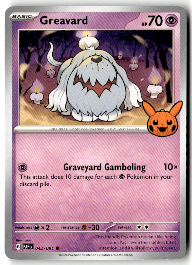 Front of Greavard 042/091 from Trick or Trade BOOster Bundle 2024