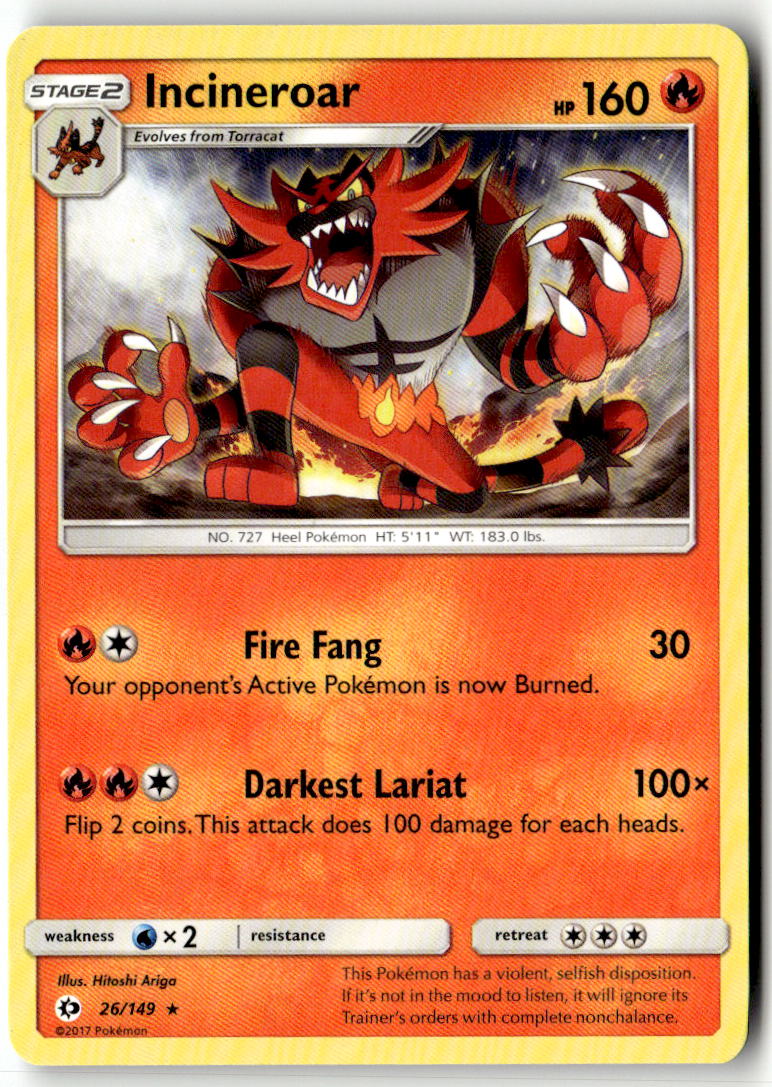 Front of Incineroar 26/149 from SM Base Set