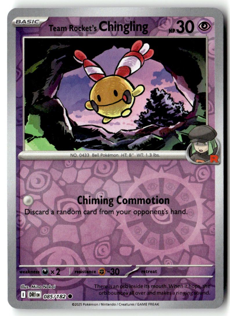 Front of Team Rocket's Chingling 085/182 from Destined Rivals