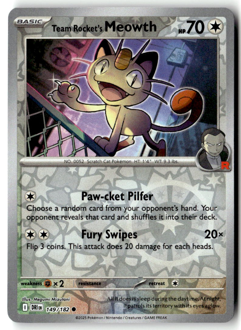 Front of Team Rocket's Meowth 149/182 from Destined Rivals