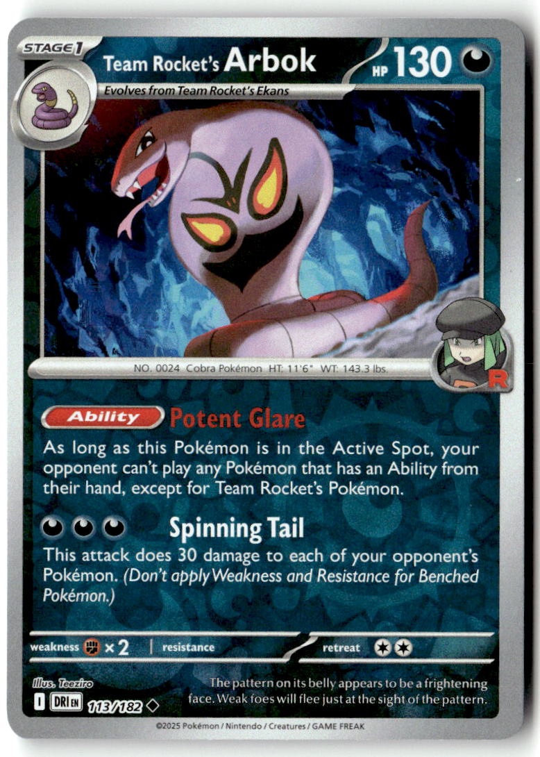 Front of Team Rocket's Arbok 113/182 from Destined Rivals