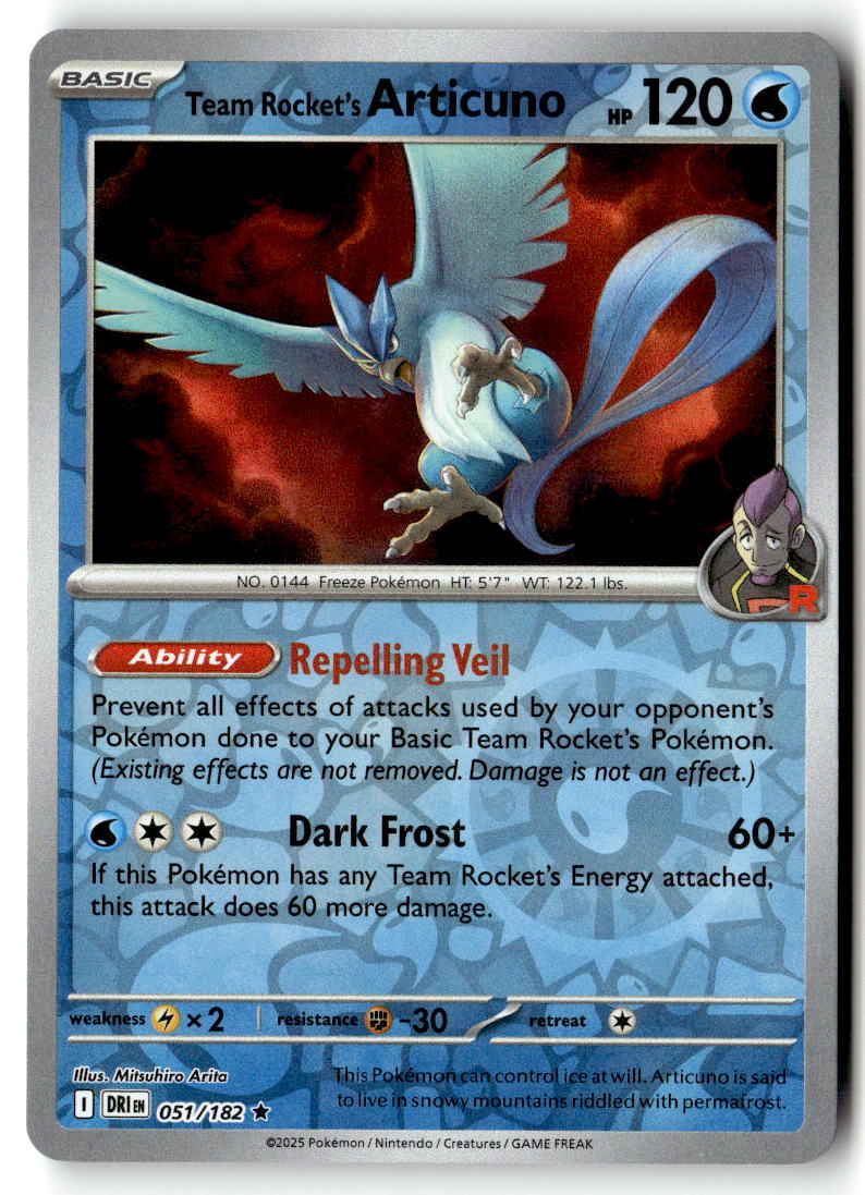 Front of Team Rocket's Articuno 051/182 from Destined Rivals