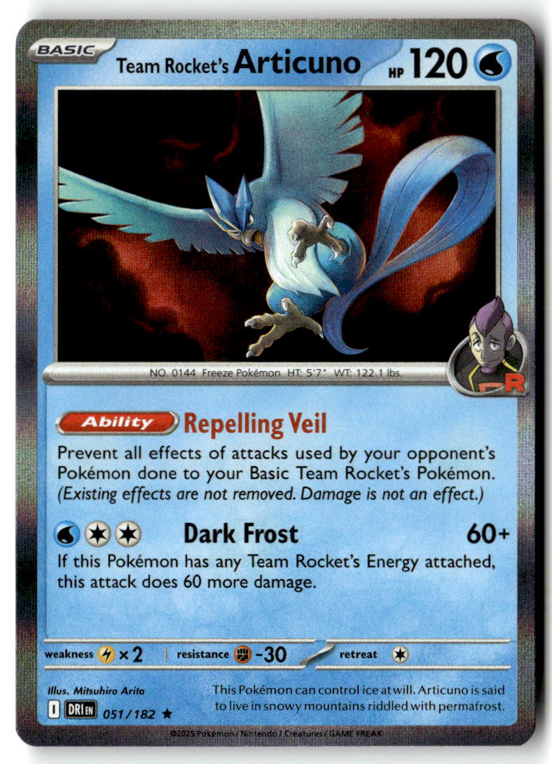 Front of Team Rocket's Articuno 051/182 from Destined Rivals