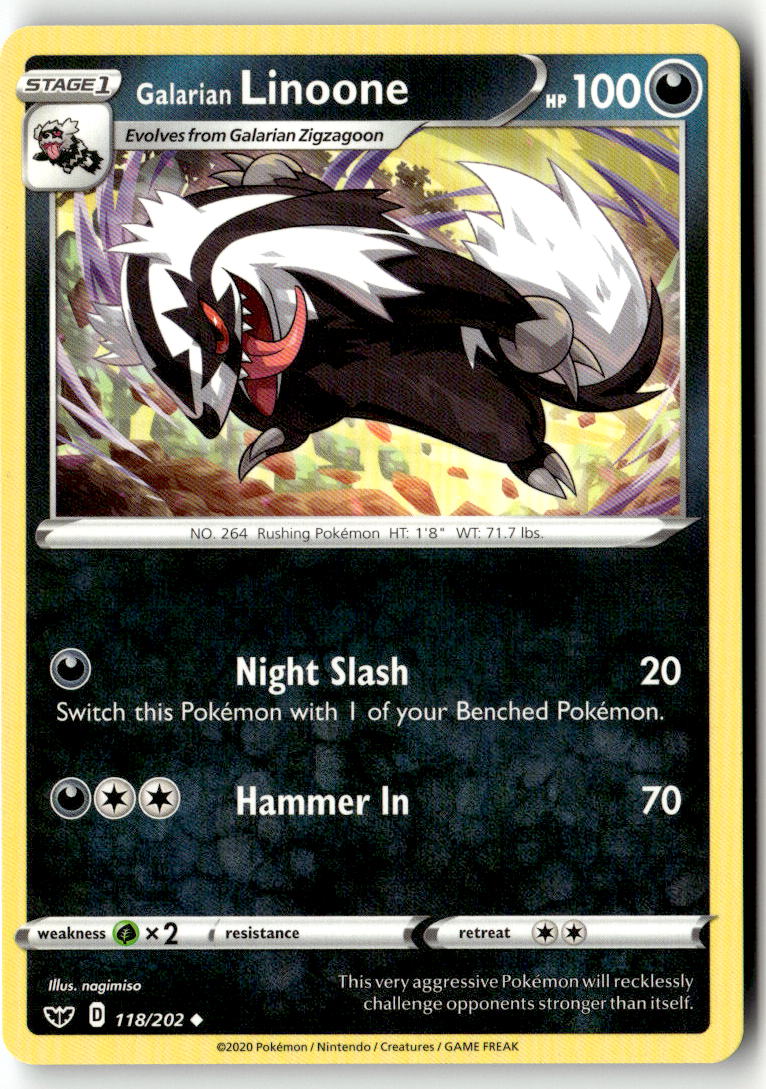 Front of Galarian Linoone 118/202 from Sword & Shield Base Set