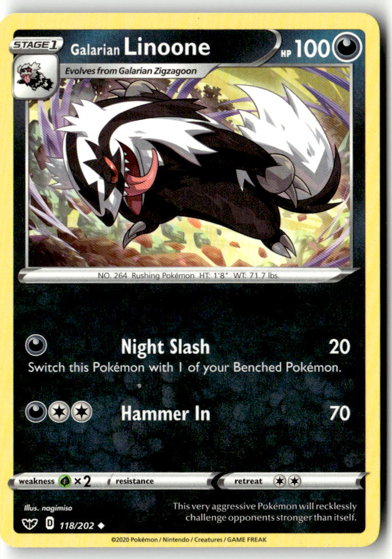 Front of Galarian Linoone 118/202 from Sword & Shield Base Set
