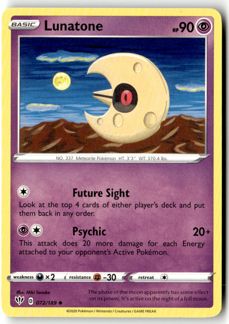 Front of Lunatone 072/189 from Darkness Ablaze