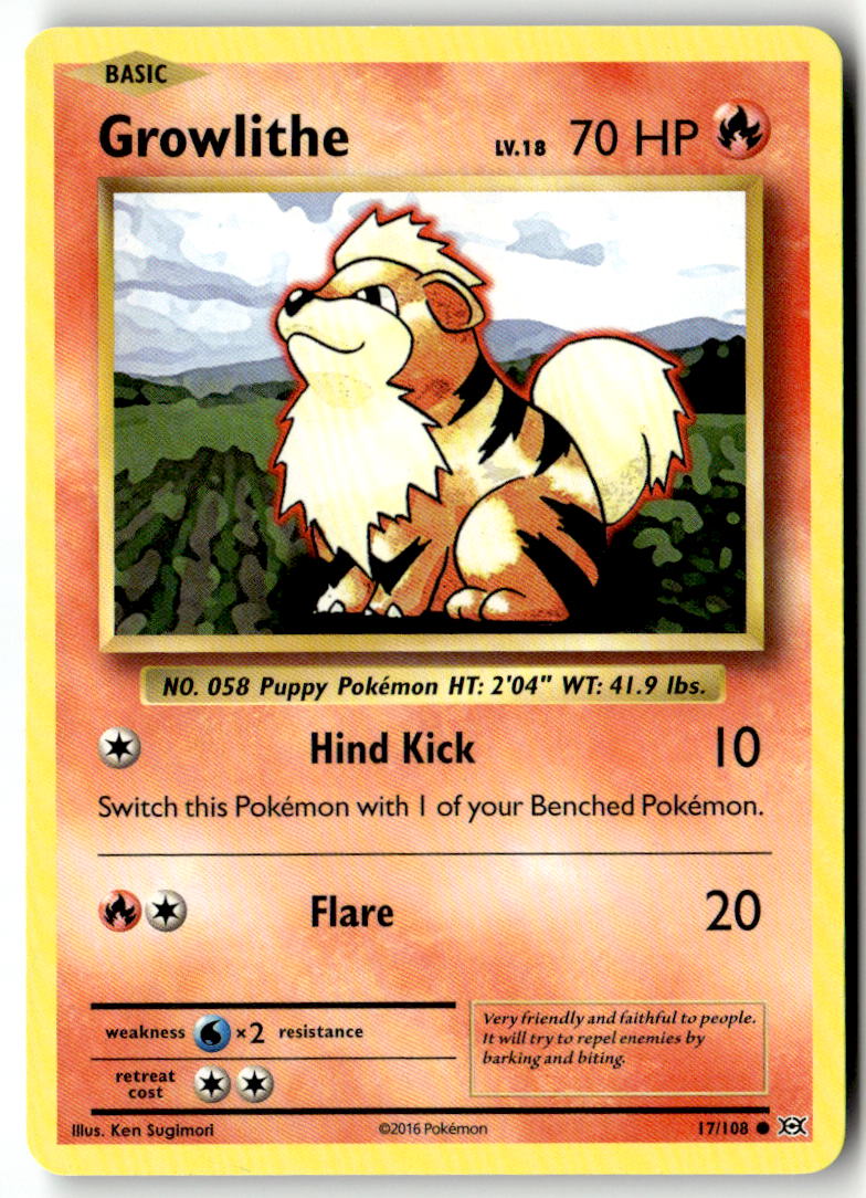 Front of Growlithe 17/108 from XY - Evolutions