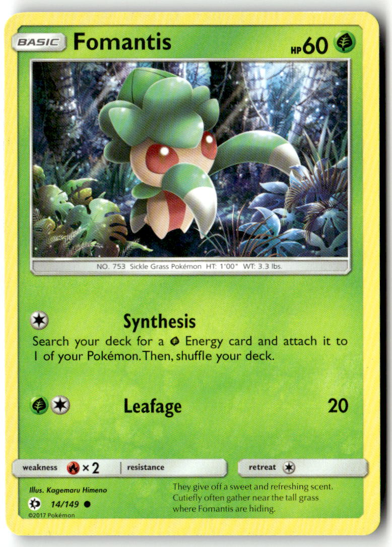 Front of Fomantis 14/149 from SM Base Set