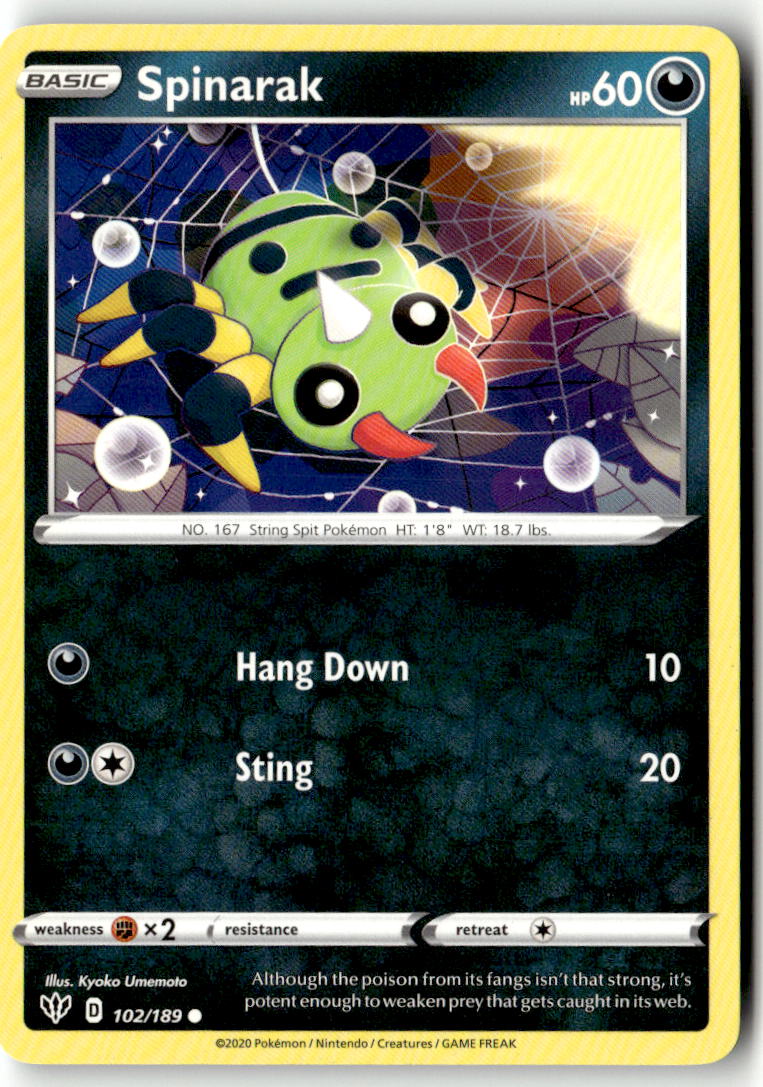 Front of Spinarak 102/189 from Darkness Ablaze