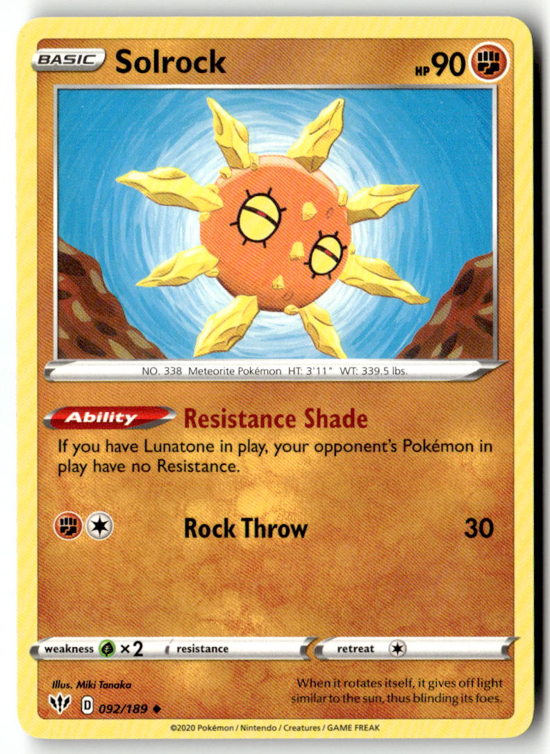 Front of Solrock 092/189 from Darkness Ablaze