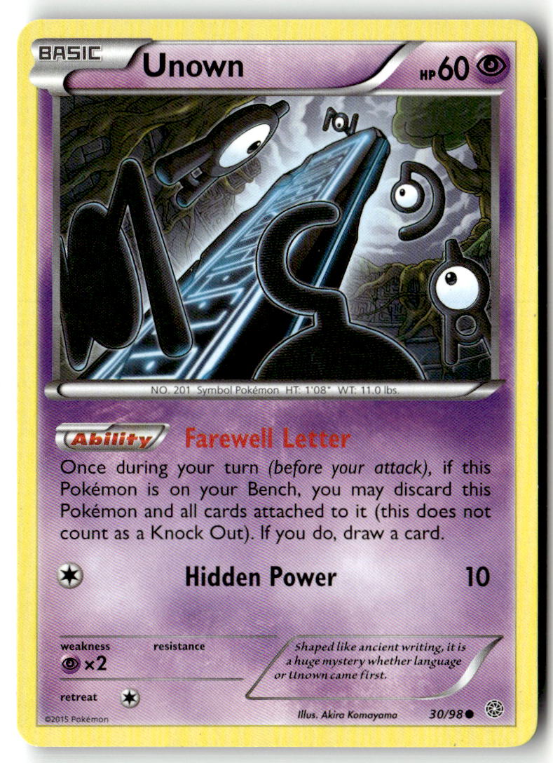 Front of Unown 30/98 from XY - Ancient Origins