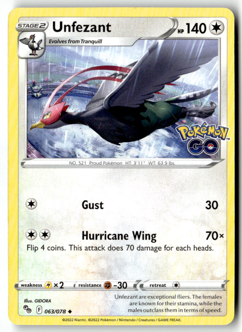 Front of Unfezant 063/078 from Pokemon GO