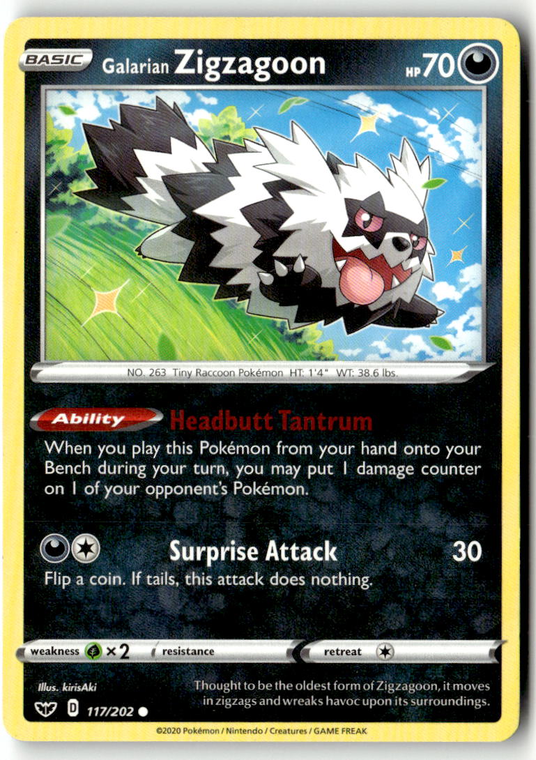 Front of Galarian Zigzagoon 117/202 from Sword & Shield Base Set