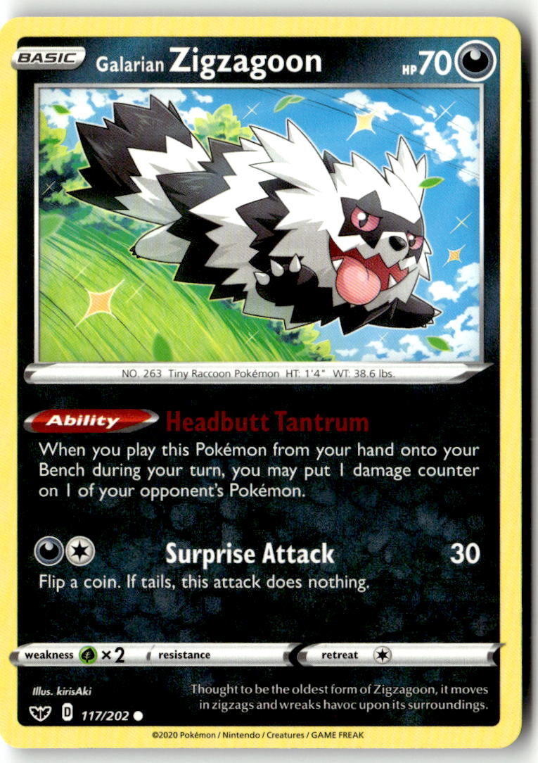 Front of Galarian Zigzagoon 117/202 from Sword & Shield Base Set