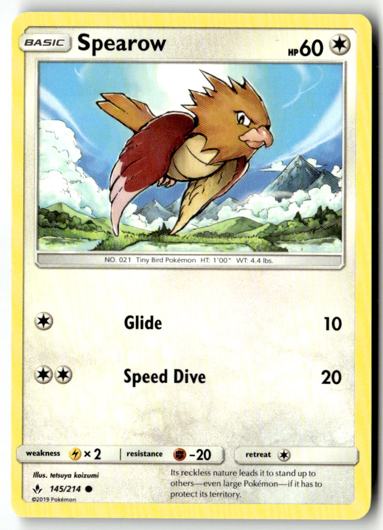 Front of Spearow 145/214 from SM - Unbroken Bonds