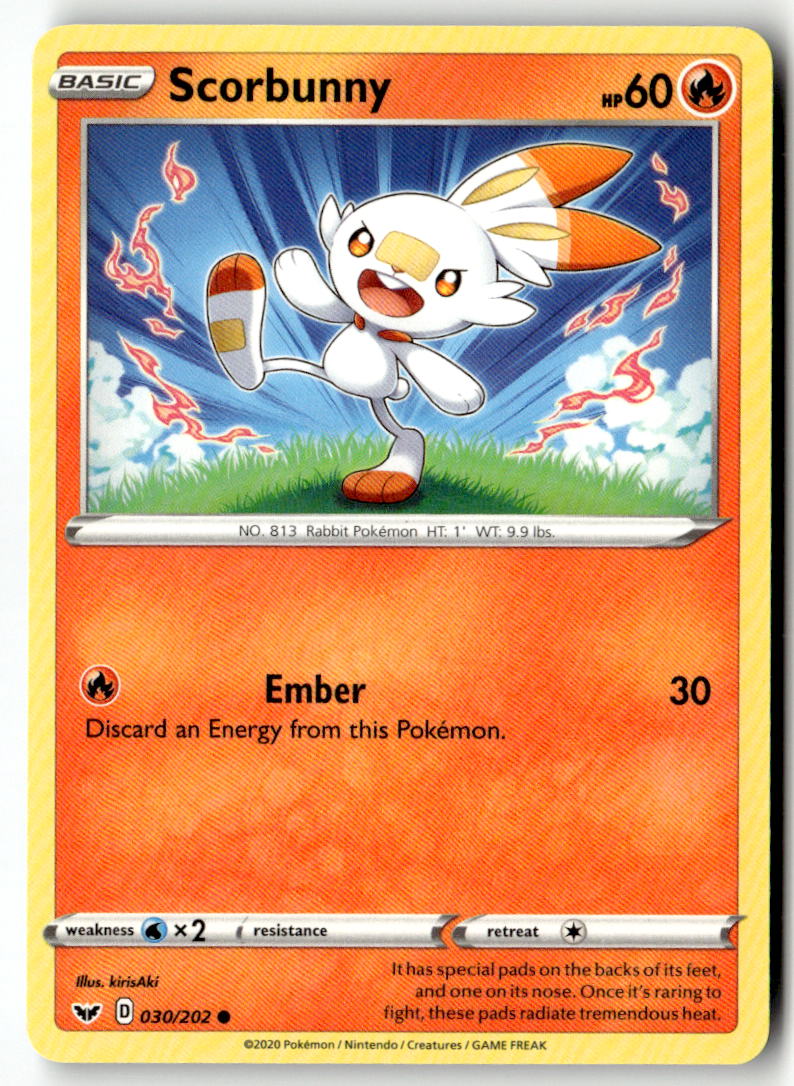 Front of Scorbunny (030) 030/202 from Sword & Shield Base Set