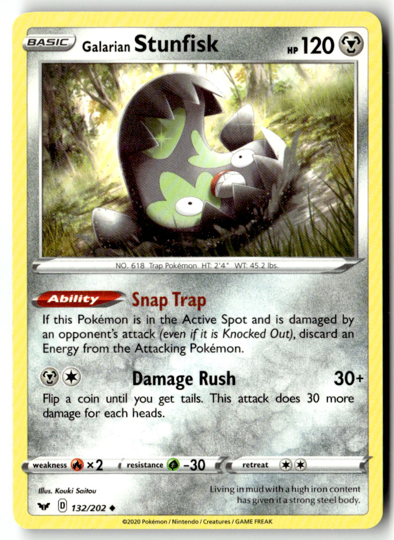 Front of Galarian Stunfisk 132/202 from Sword & Shield Base Set