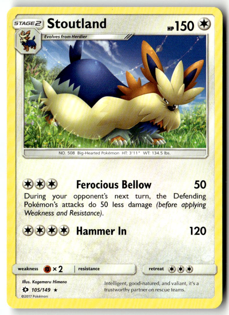 Front of Stoutland 105/149 from SM Base Set