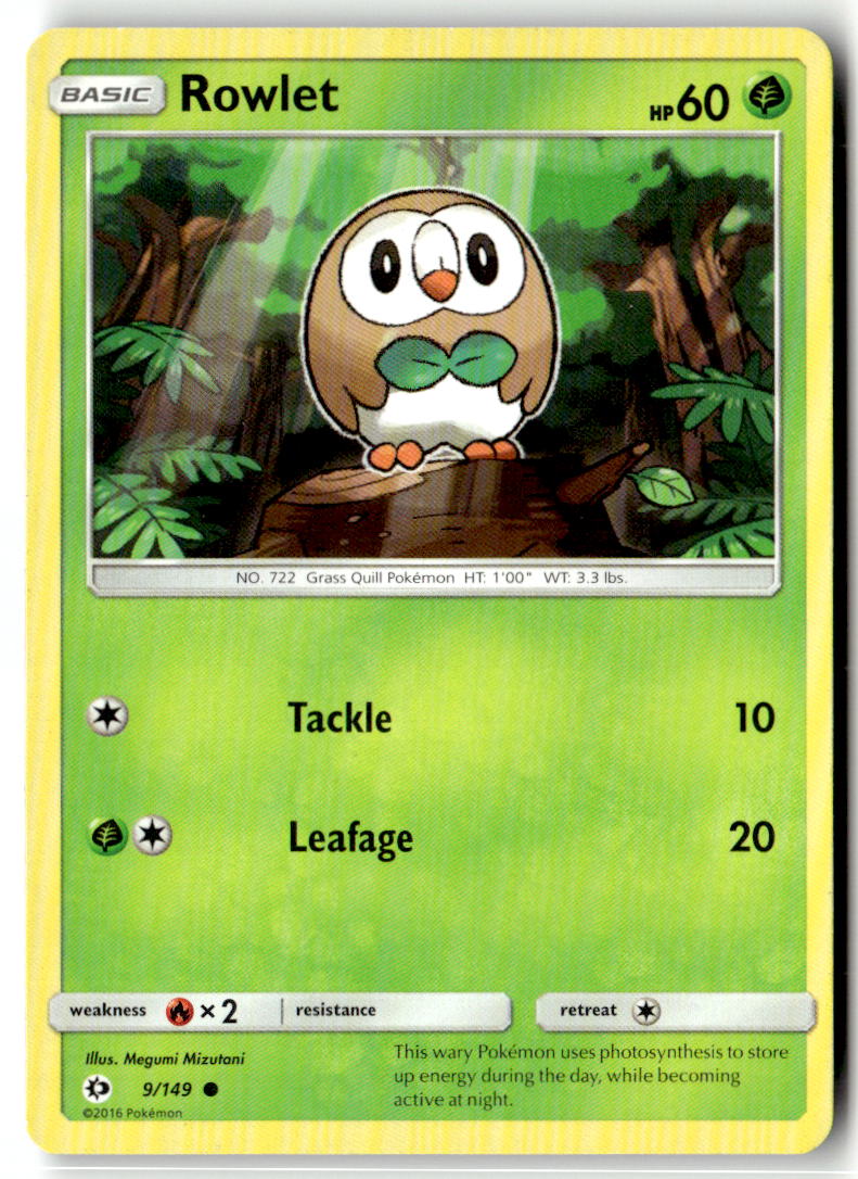 Front of Rowlet 9/149 from SM Base Set