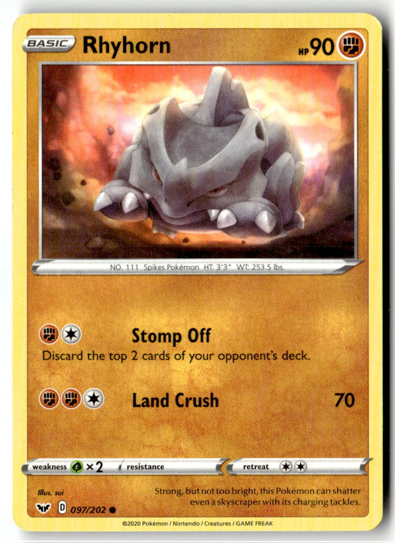 Front of Rhyhorn (097) 097/202 from Sword & Shield Base Set