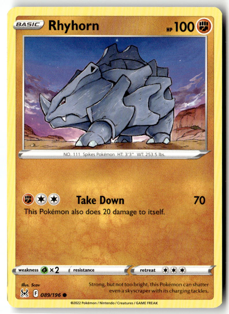 Front of Rhyhorn 089/196 from Lost Origin