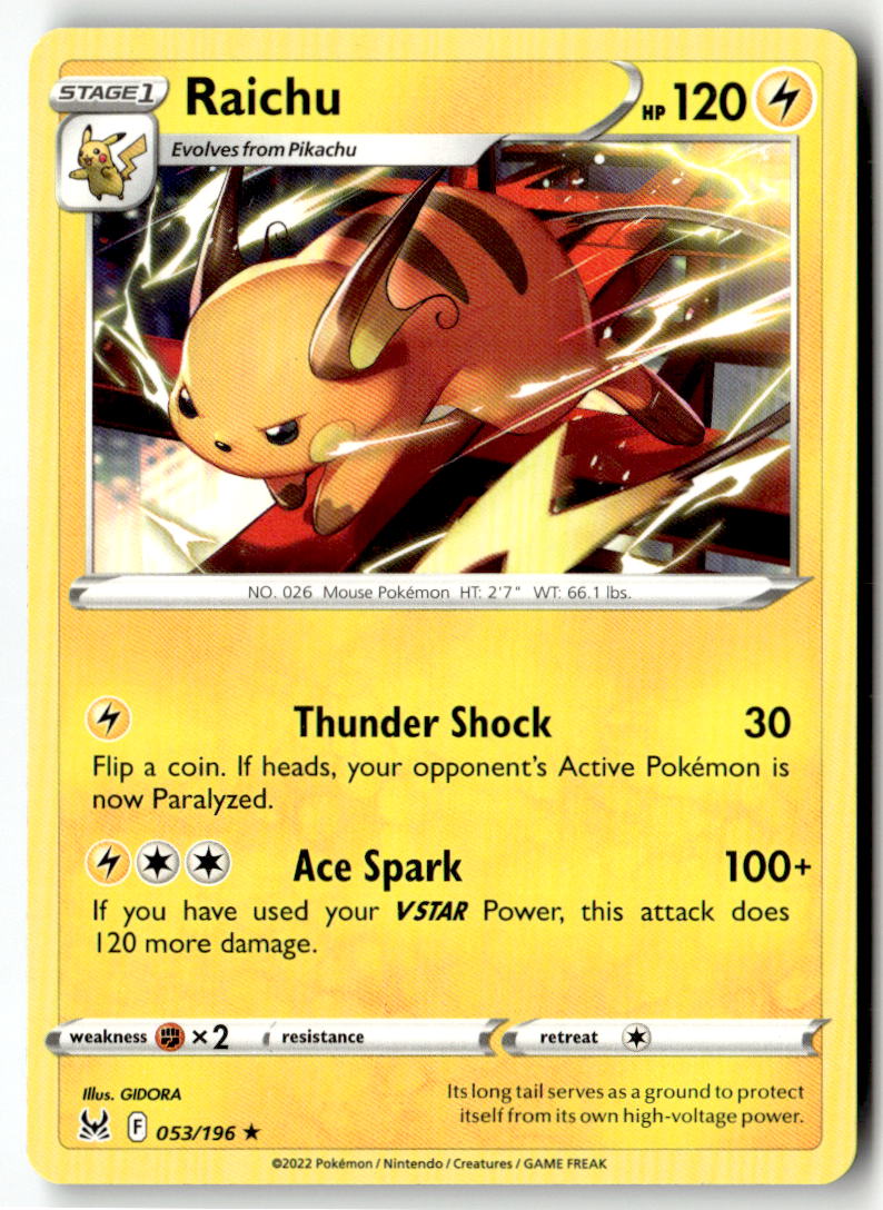 Front of Raichu 053/196 from Lost Origin