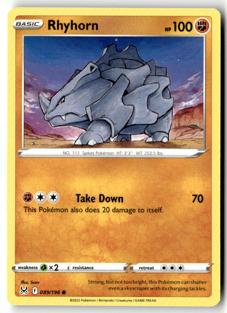 Front of Rhyhorn 089/196 from Lost Origin