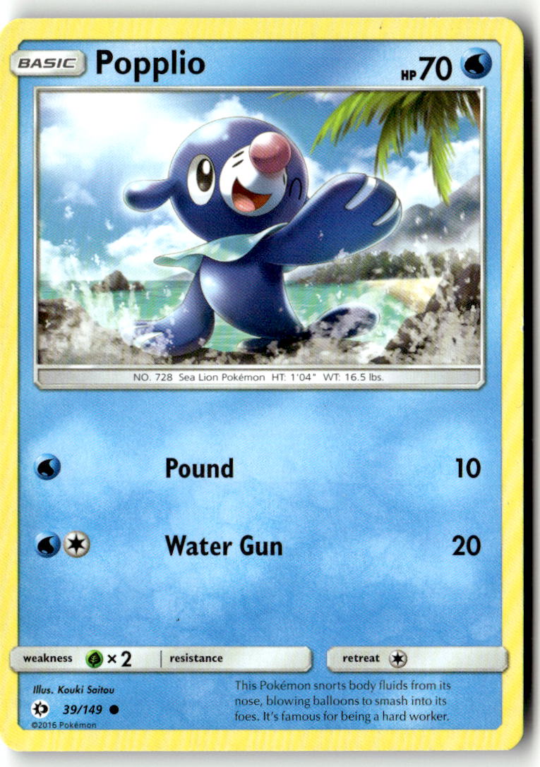 Front of Popplio 39/149 from SM Base Set