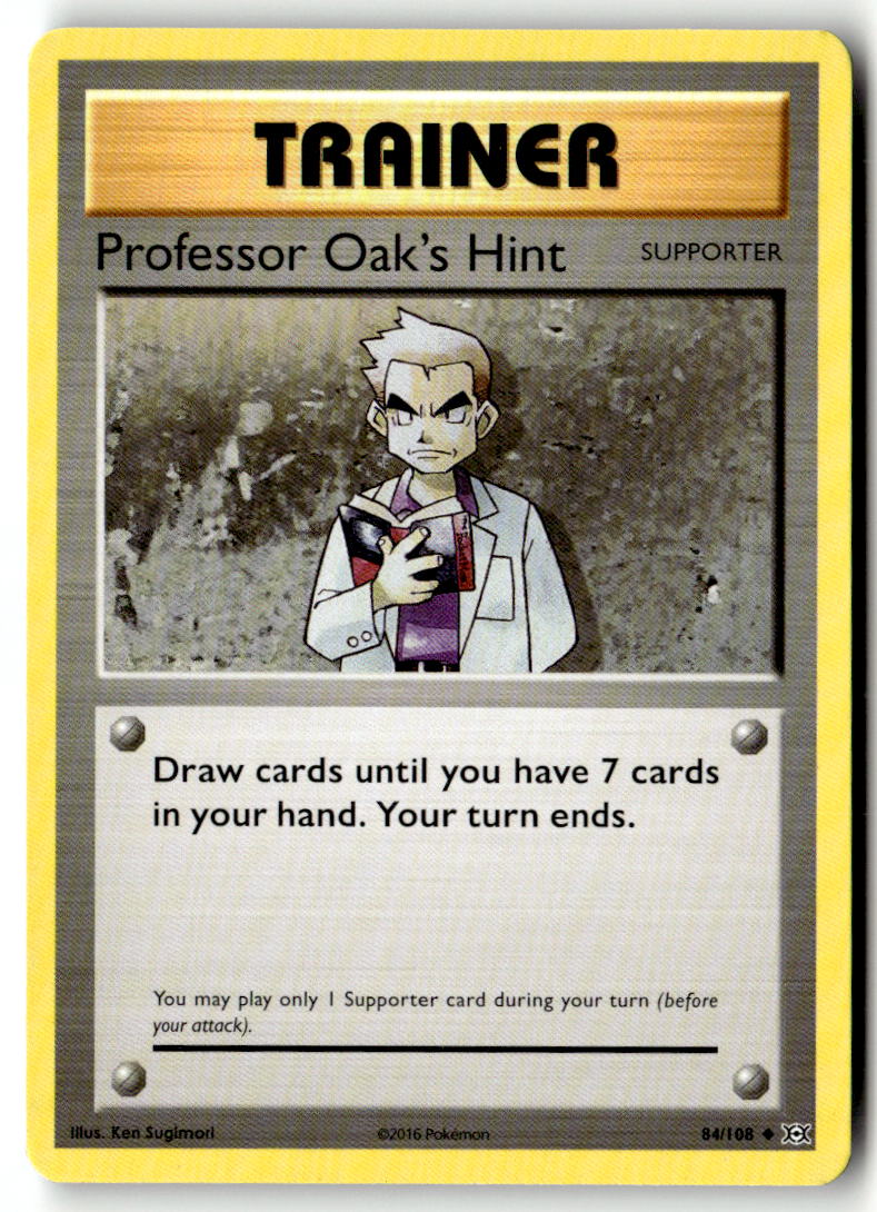 Front of Professor Oak's Hint 84/108 from XY - Evolutions
