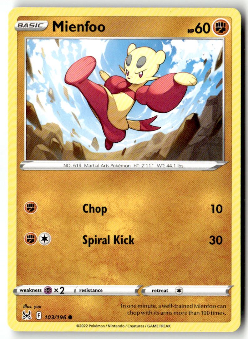 Front of Mienfoo 103/196 from Lost Origin