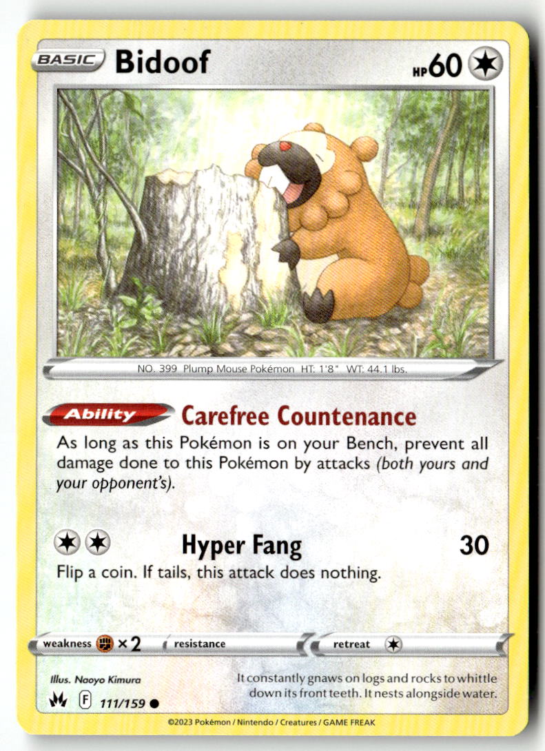 Front of Bidoof 111/159 from Crown Zenith